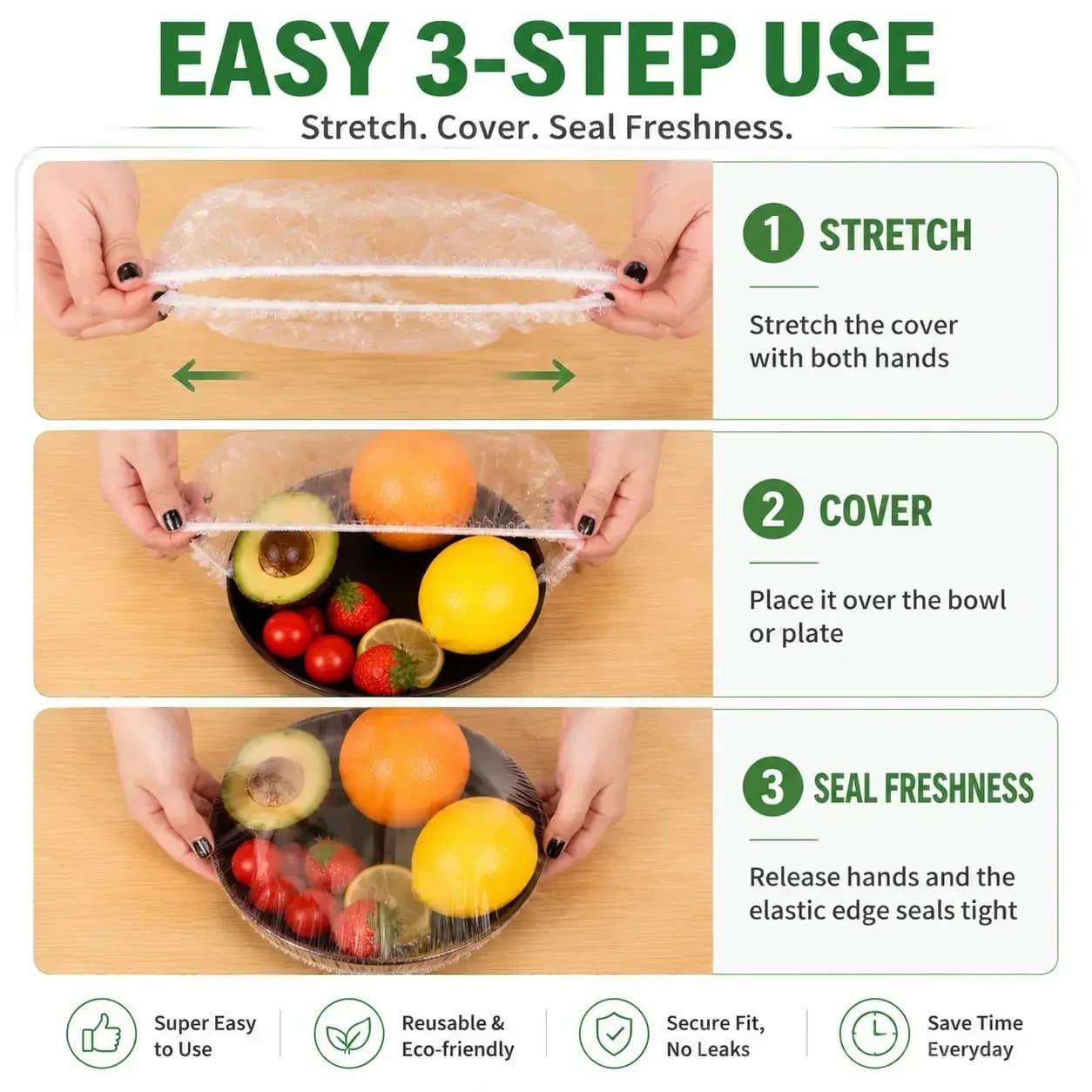 50-Pack Disposable PE Stretch Food Covers for Bowls & Plates - View 5