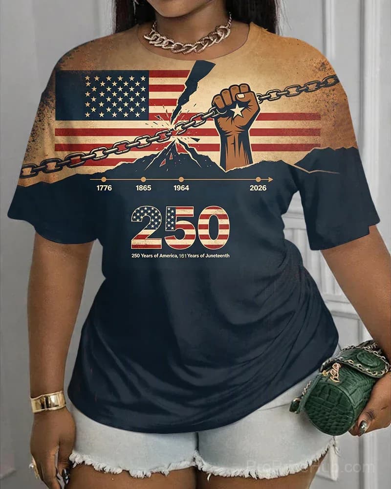 American Flag 250 Anniversary Juneteenth Print Crewneck T-Shirt - View 1