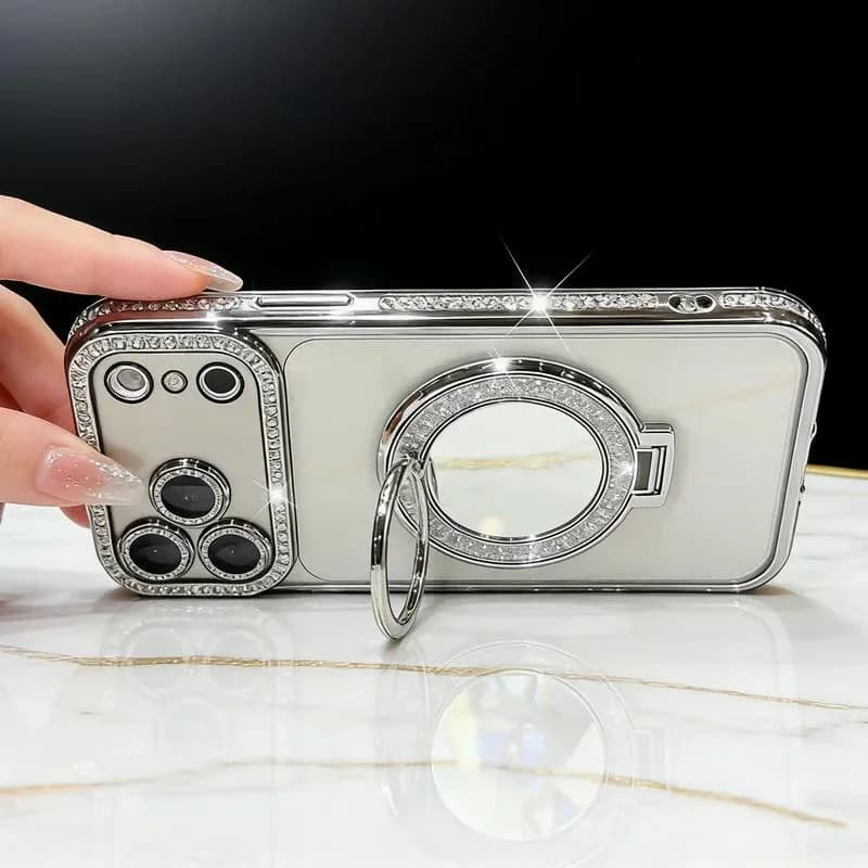 Silver Diamond-Style Phone Case with Mirror Stand for iPhone 17 - View 5