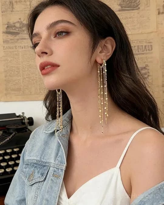 14K Gold Plated Long Tassel Earrings for Women - View 2
