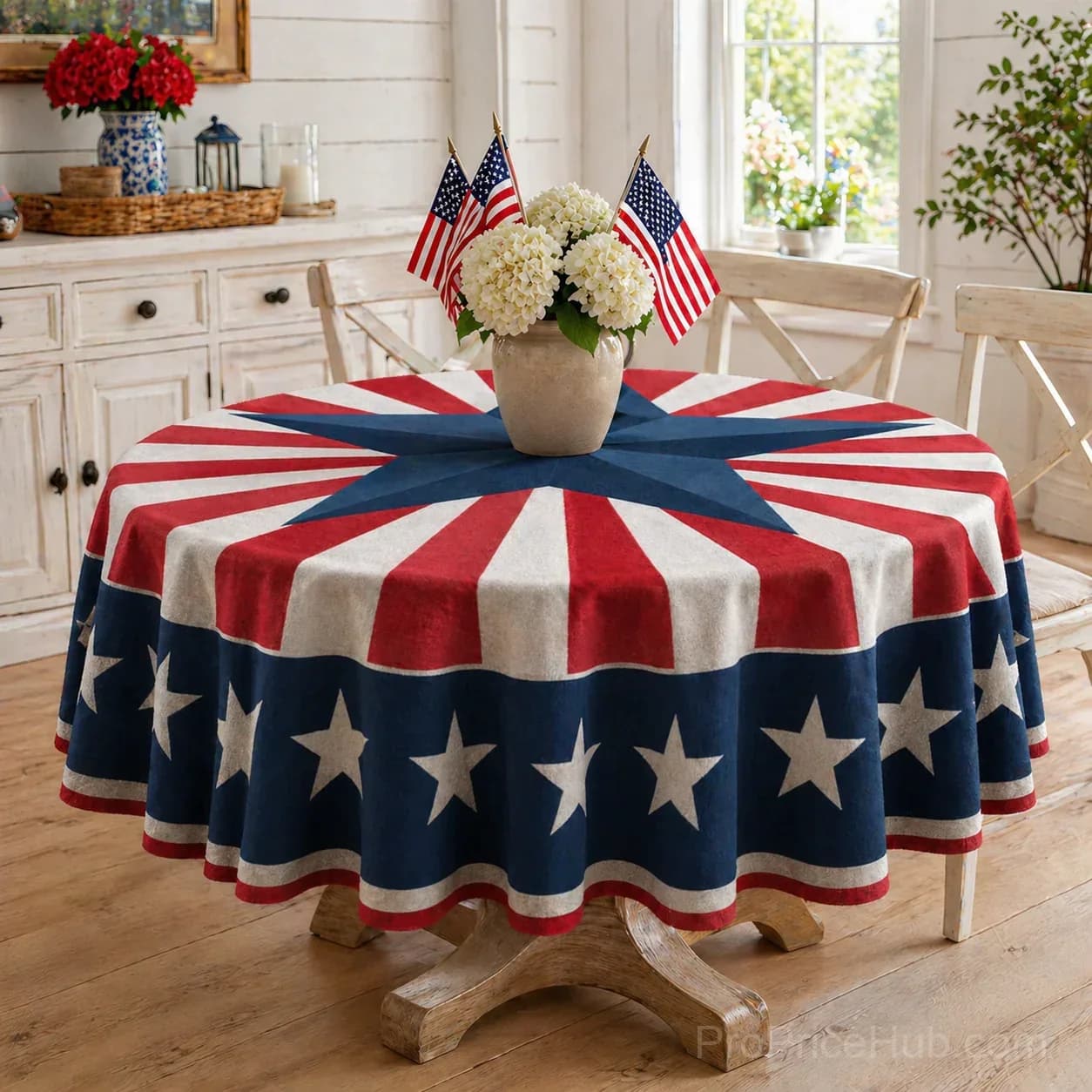 Patriotic Starburst Round Tablecloth - July 4th Independence Day Decor & Outdoor Picnic Cover - View 19