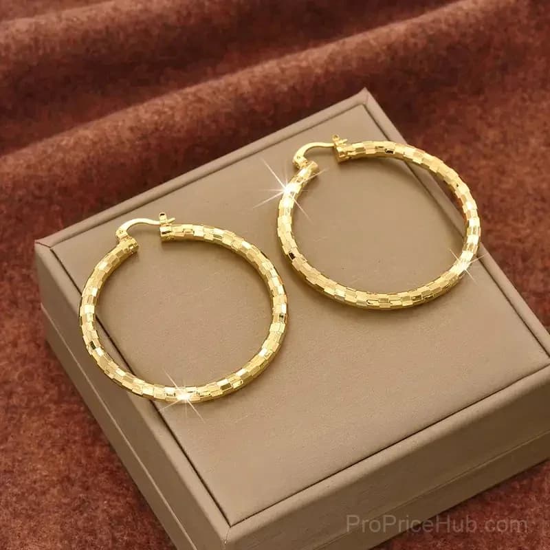 Women's Minimalist Textured Hoop Earrings - Diamond-Cut, Snap Closure - View 1