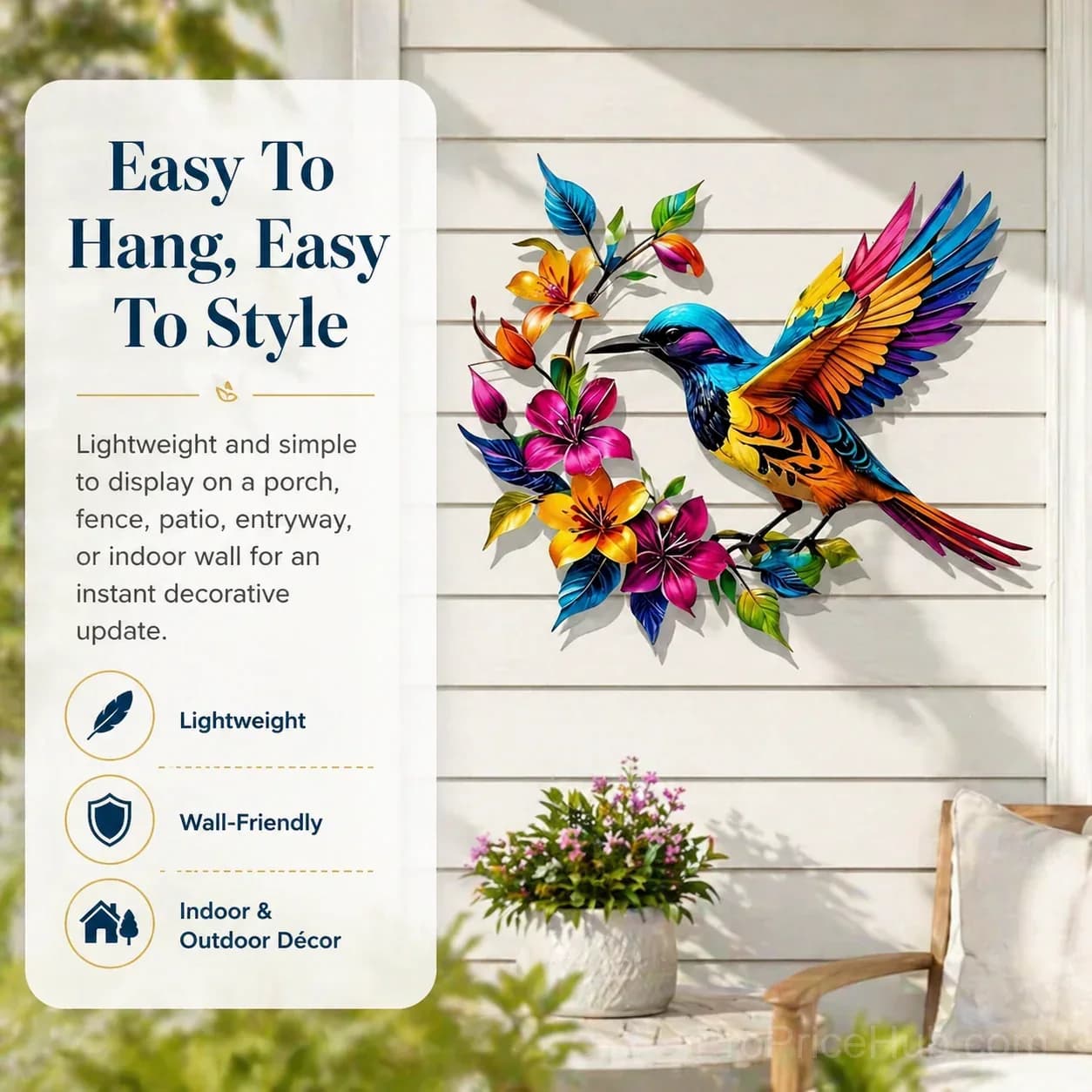 Hummingbird Bloom Metal Garden Wall Art - View 3