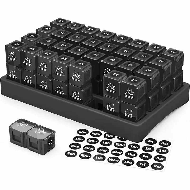 Monthly AM/PM Pill Organizer with Stickers, Multicolor - View 2