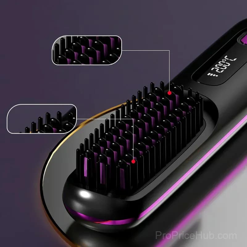 Wireless Ceramic Heated Hair Straightening Comb, Black - View 4
