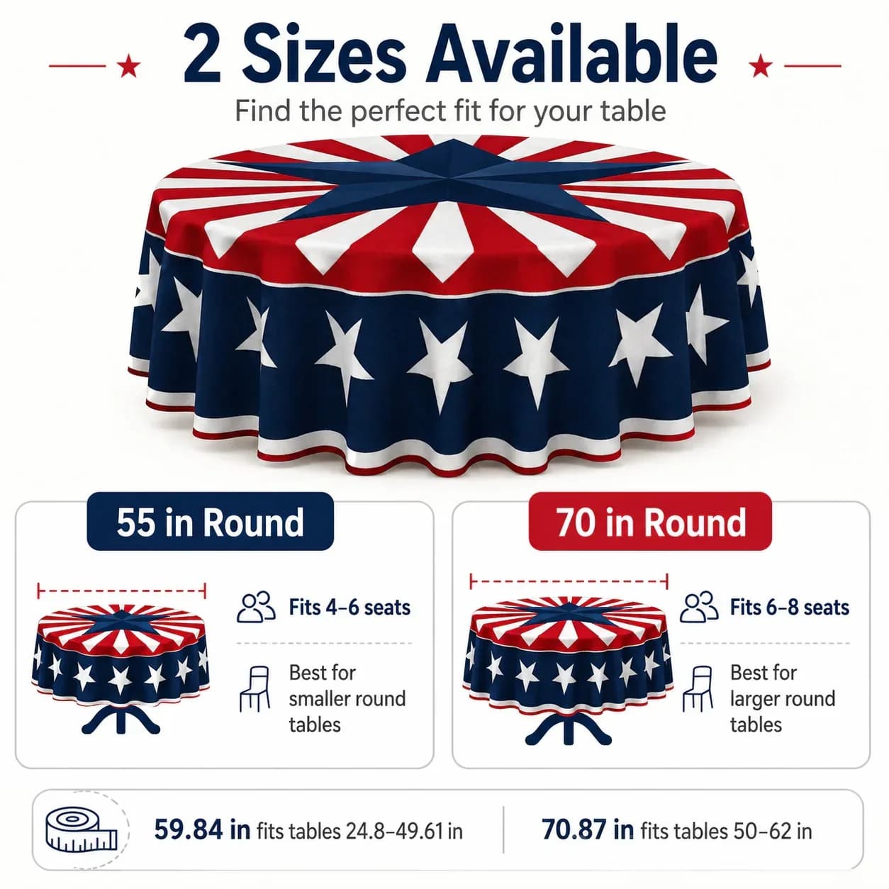 Patriotic Starburst Round Tablecloth - July 4th Independence Day Decor & Outdoor Picnic Cover - View 8
