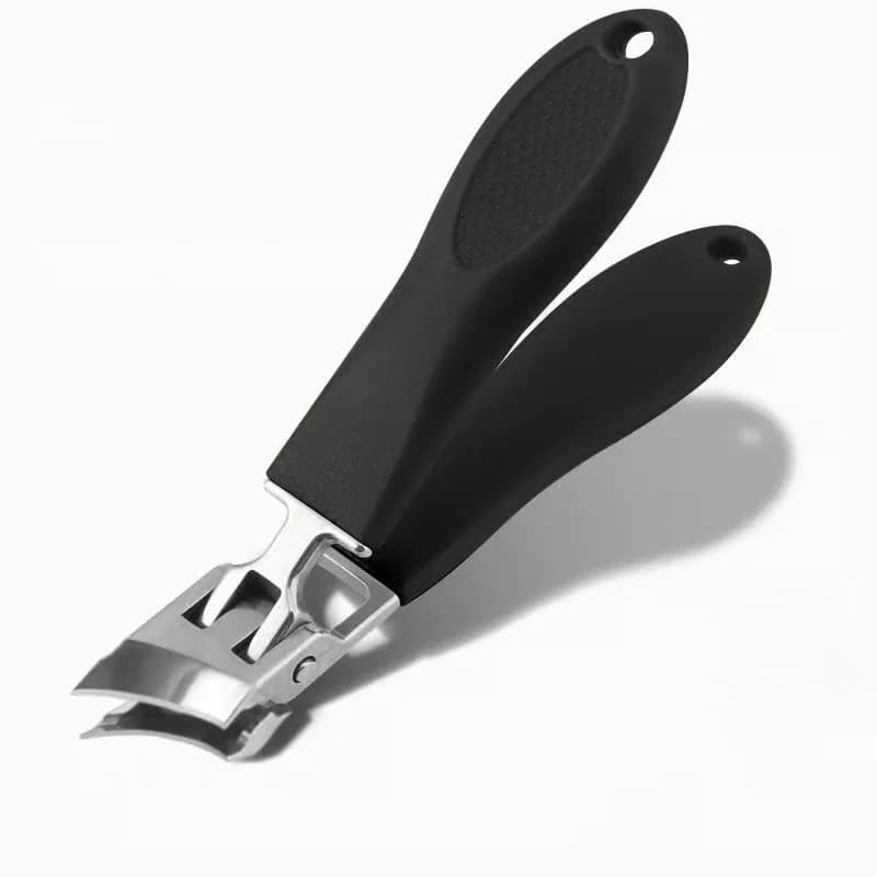 Wide Jaw Slanted Nail Clipper with Anti-Splash Catcher, Black - View 1