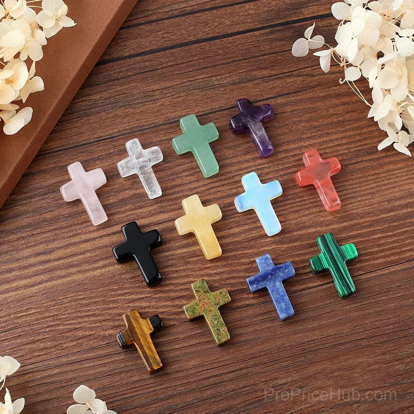 50-Piece Handmade Natural Crystal Cross Ornaments, Random Color - View 4