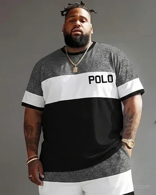 Big Guy's Polo Color Stripes T-Shirt and Shorts Set - View 21