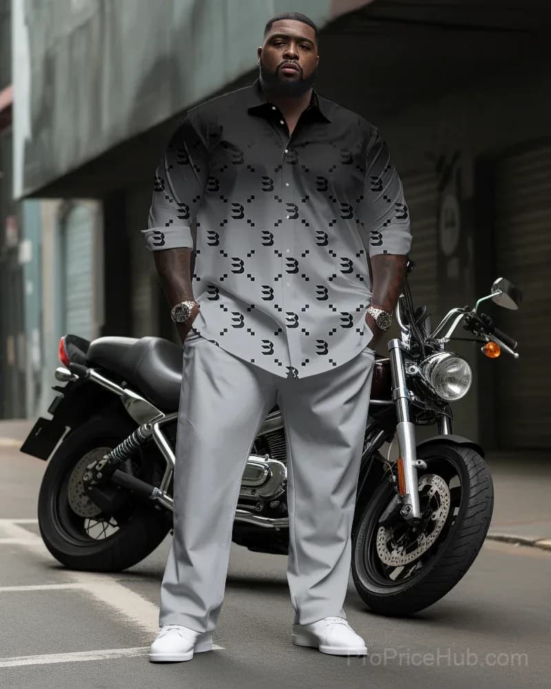 Big & Tall Men's 2-Piece Business Suit Set - Black Gray Gradient Pattern - View 2