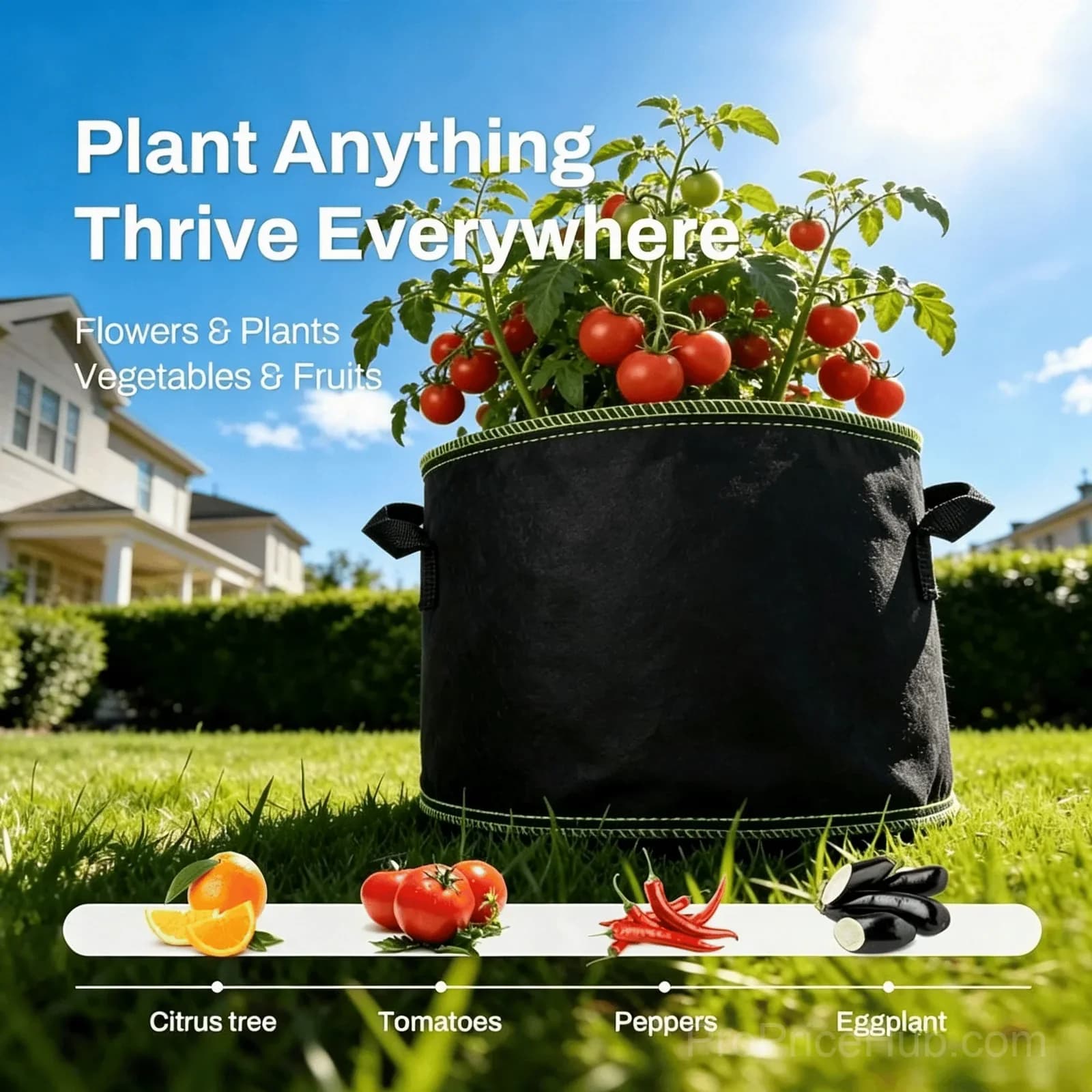 5-Pack 5 Gallon Heavy Duty Aeration Fabric Grow Bags with Handles - View 2