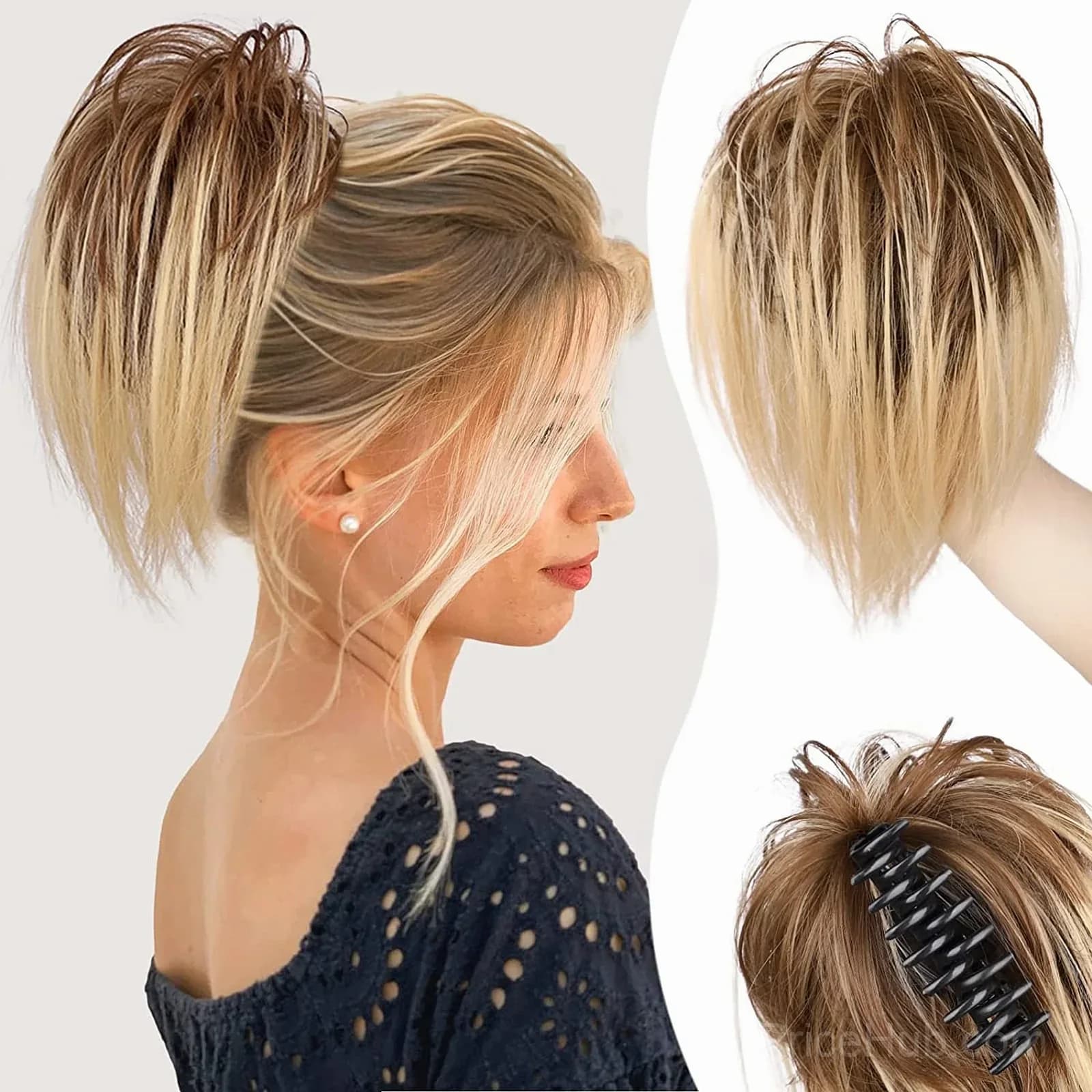 Blonde Hair Extension Clip for Messy Ponytail Volume - View 6