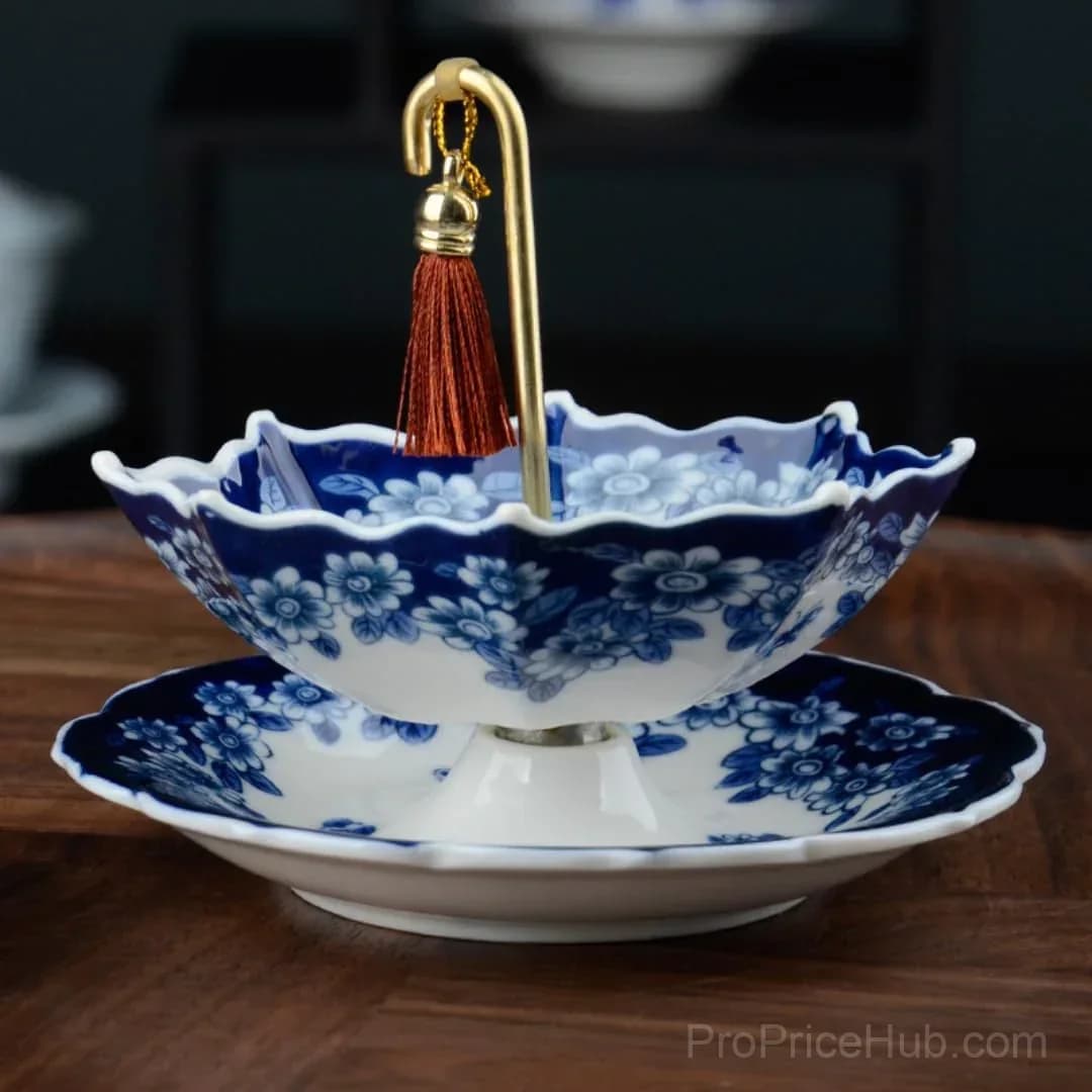 Blue and White Porcelain Umbrella Tea Infuser Set - View 3