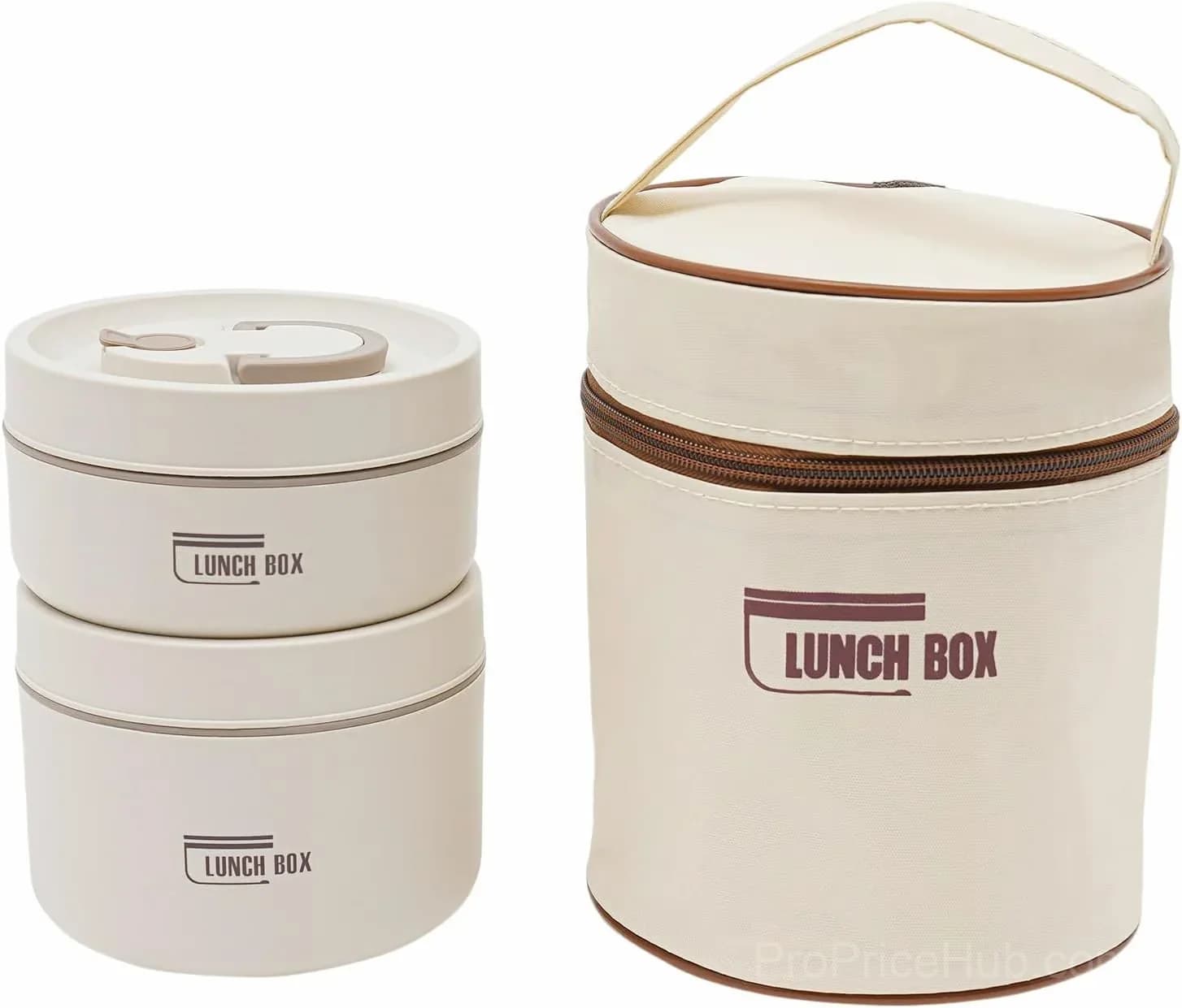 Portable 2-Tier Insulated Lunch Container Set with Bag, Beige - View 1