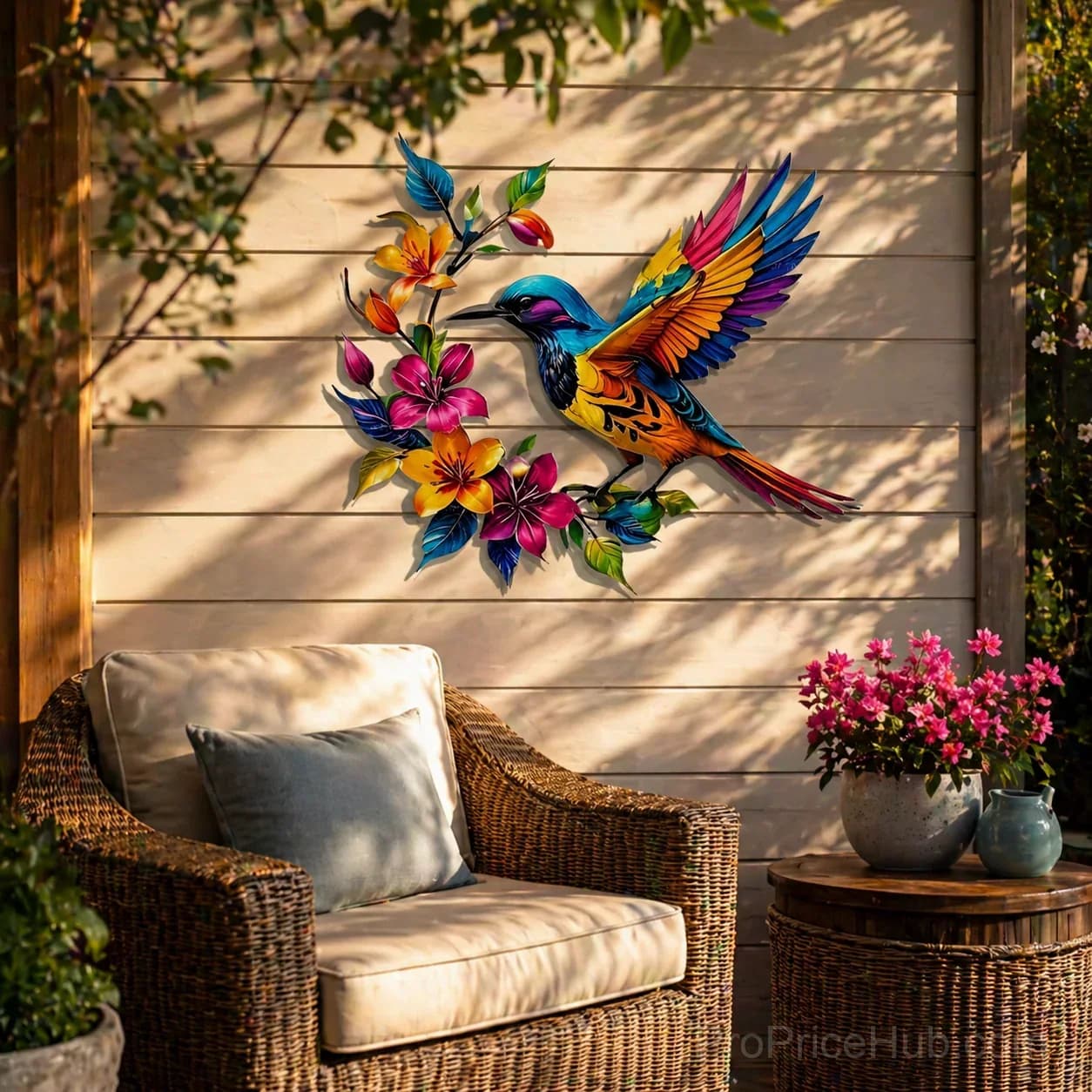 Hummingbird Bloom Metal Garden Wall Art - View 11