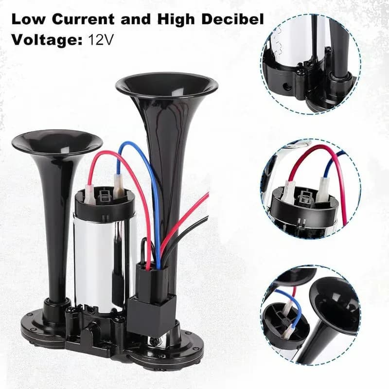 12V 135dB Train Air Horn for Vehicles, Black - View 6