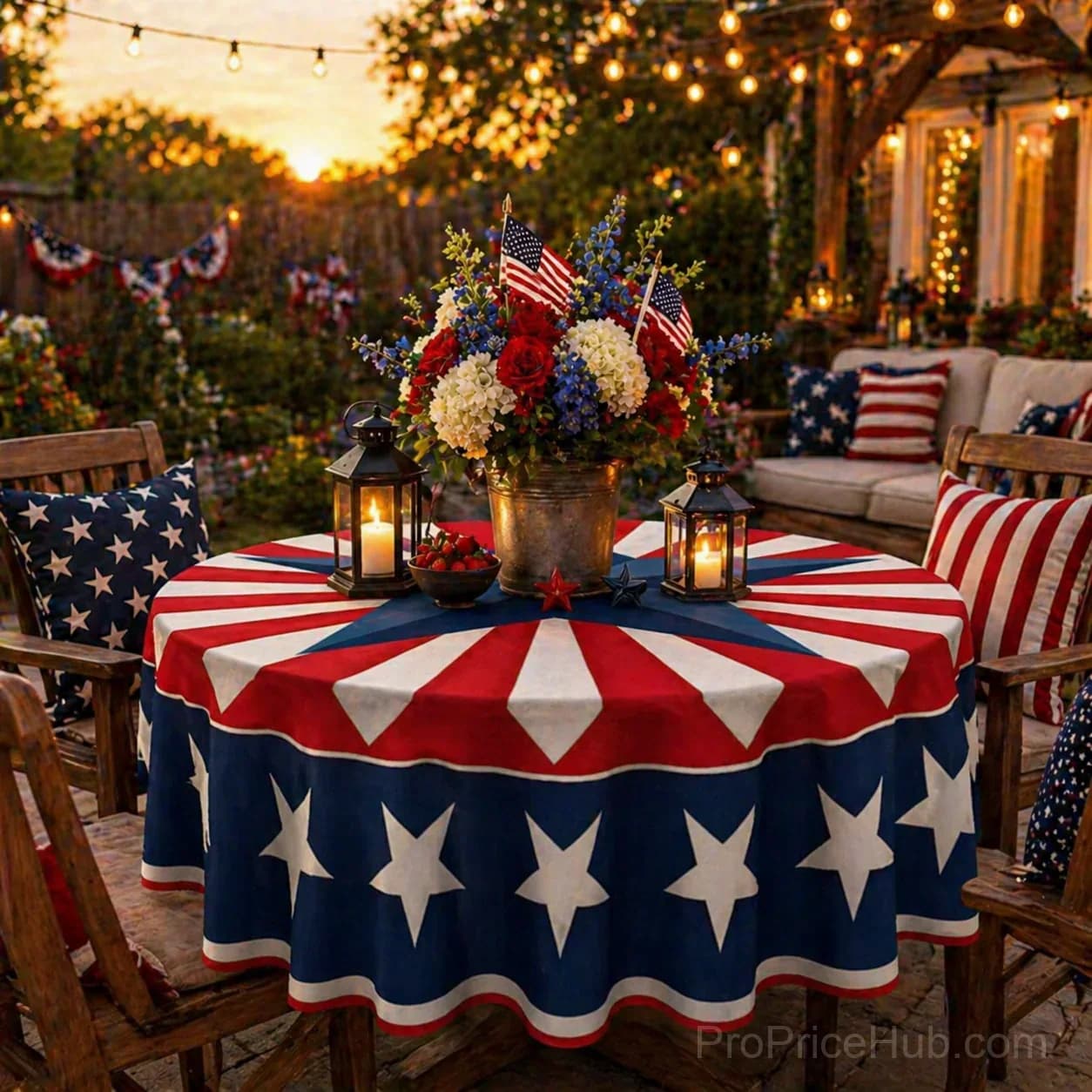 Patriotic Starburst Round Tablecloth - July 4th Independence Day Decor & Outdoor Picnic Cover - View 11