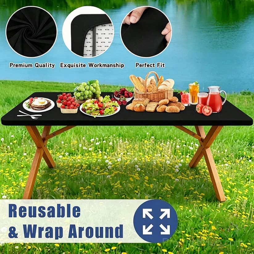 Stretch Fabric Table Top Cap Cover – Elastic Edge, Waterproof, Reusable - View 10