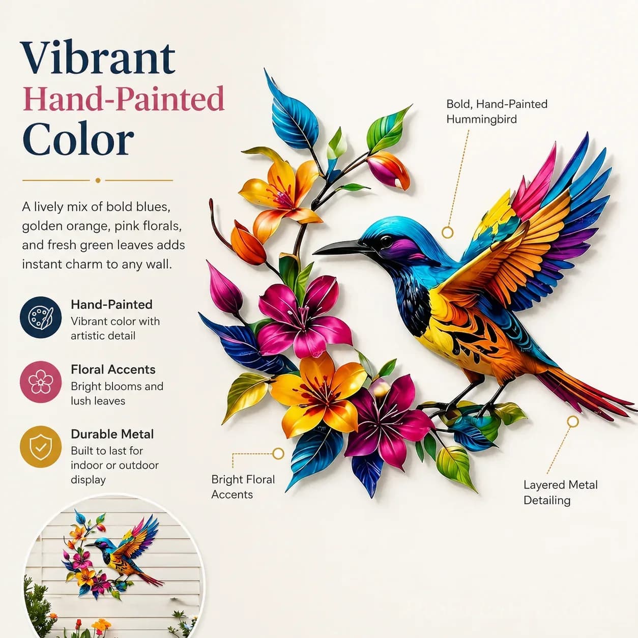 Hummingbird Bloom Metal Wall Art - View 5