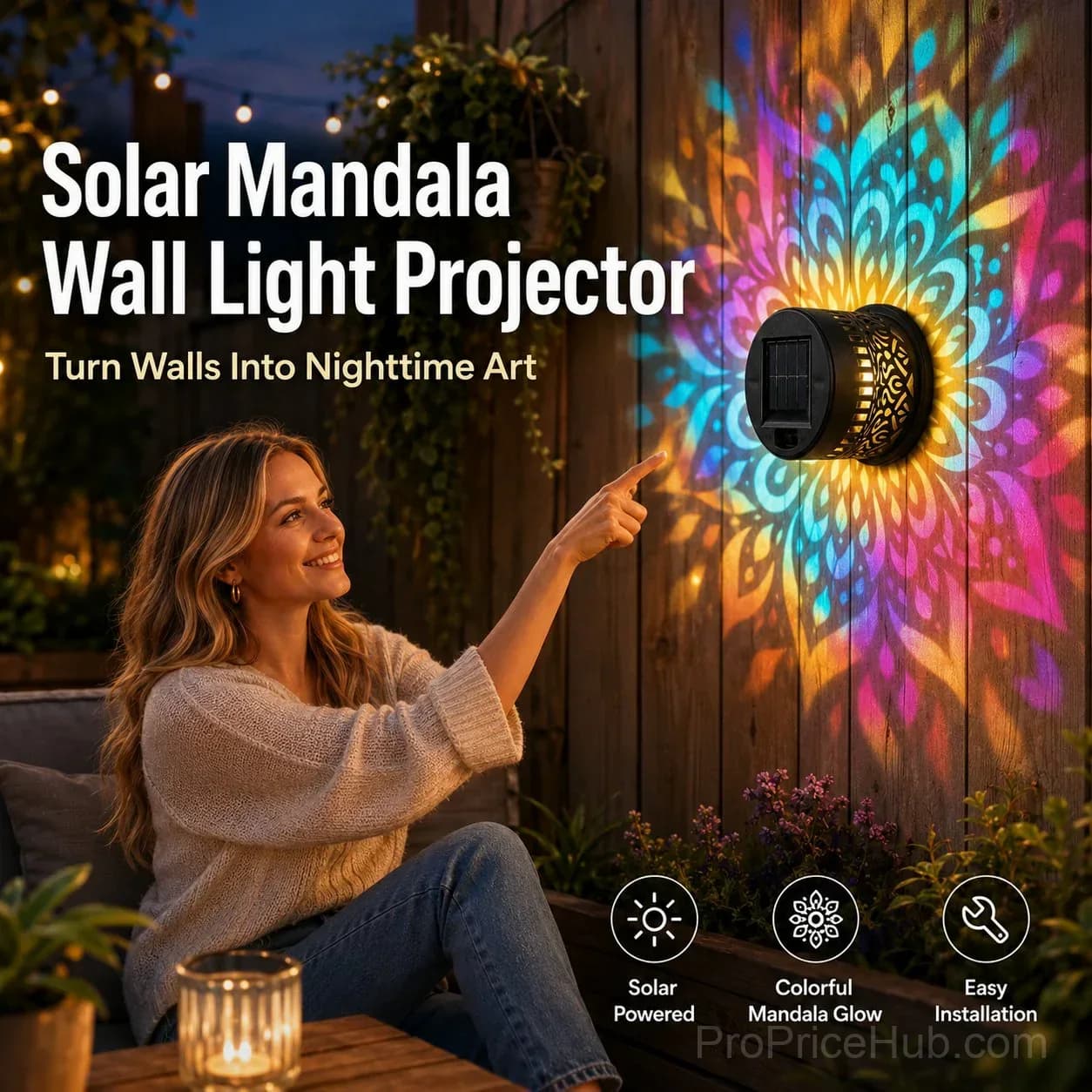 Mandala Solar Wall Lamp – Patio Night Ambience Lighting - View 1