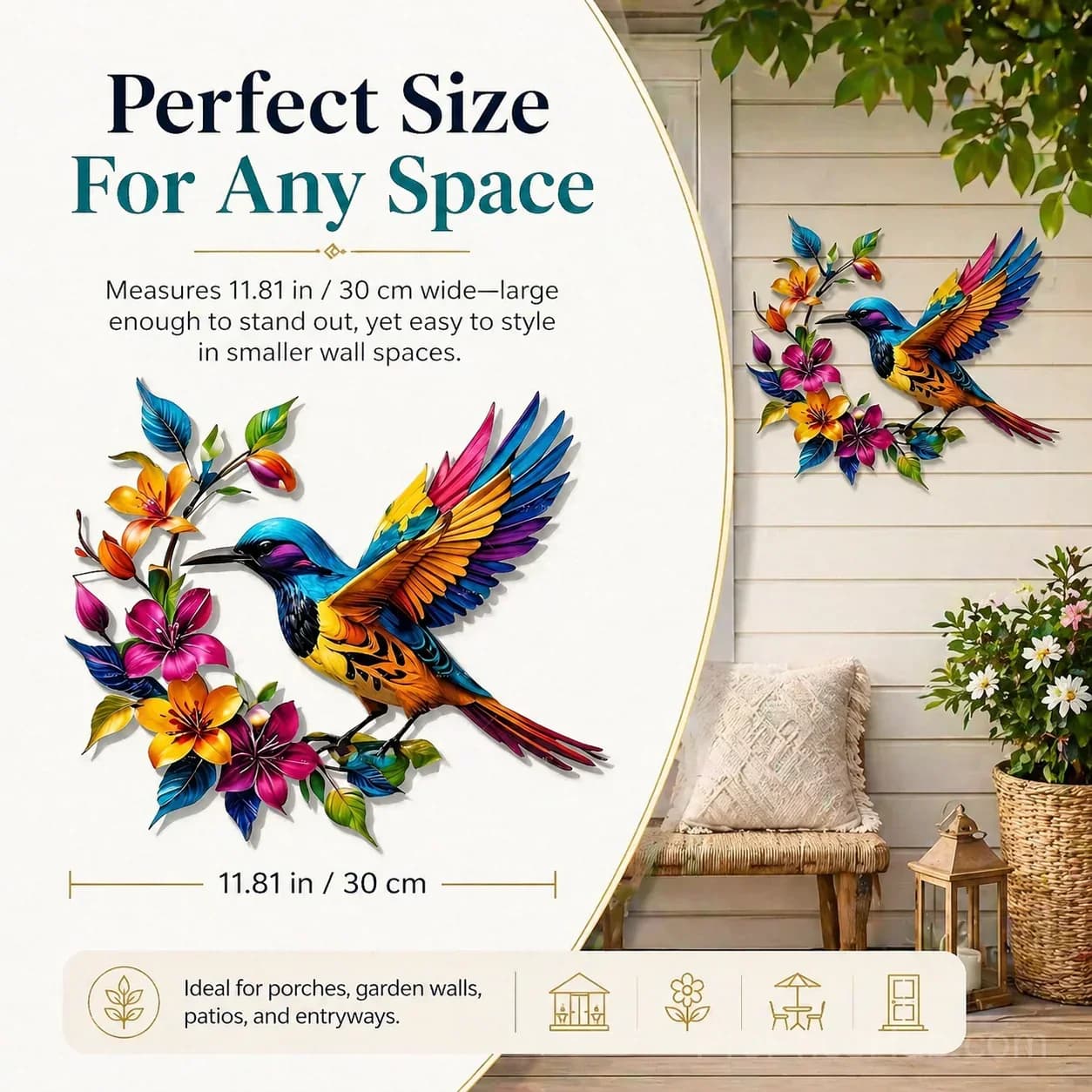 Hummingbird Bloom Metal Garden Wall Art - View 4