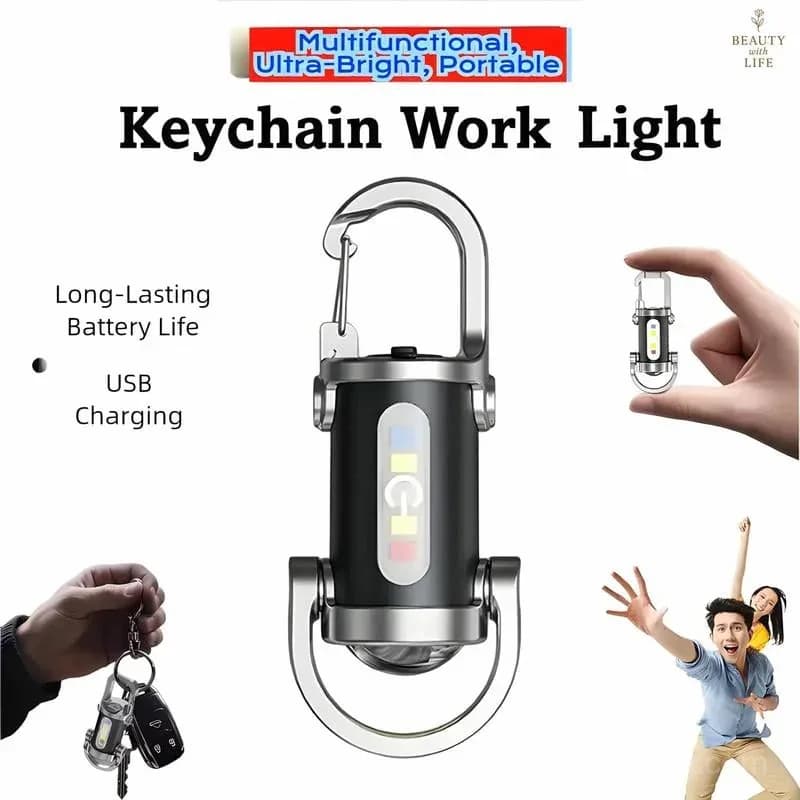 Rechargeable Mini Keychain Flashlight, 800 Lumens, 6 Modes - View 1