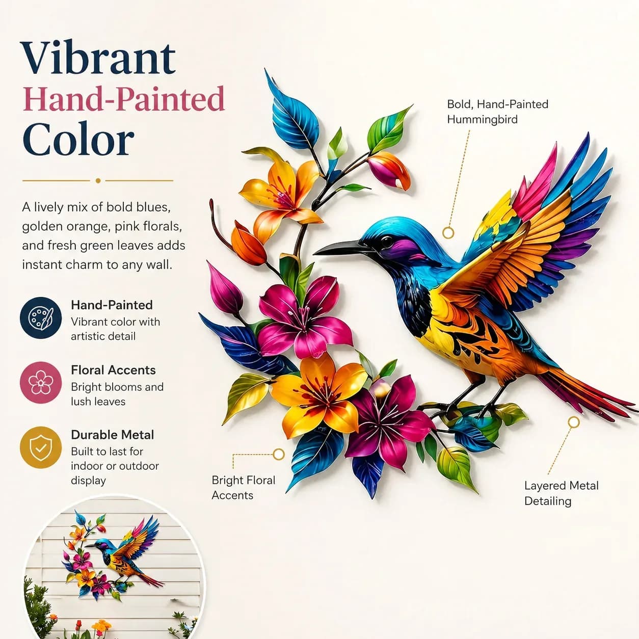 Hummingbird Bloom Metal Garden Wall Art - View 5
