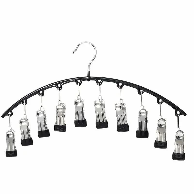 Metal Legging Organizer Hanger with 10 Rubber-Coated Clips, Black - View 1