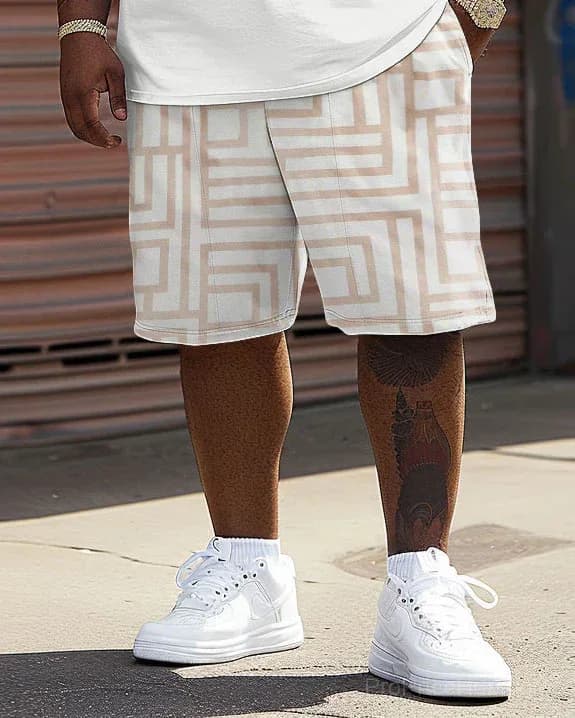Men's Big & Tall Geometric Bear Print T-Shirt Shorts Set - View 7