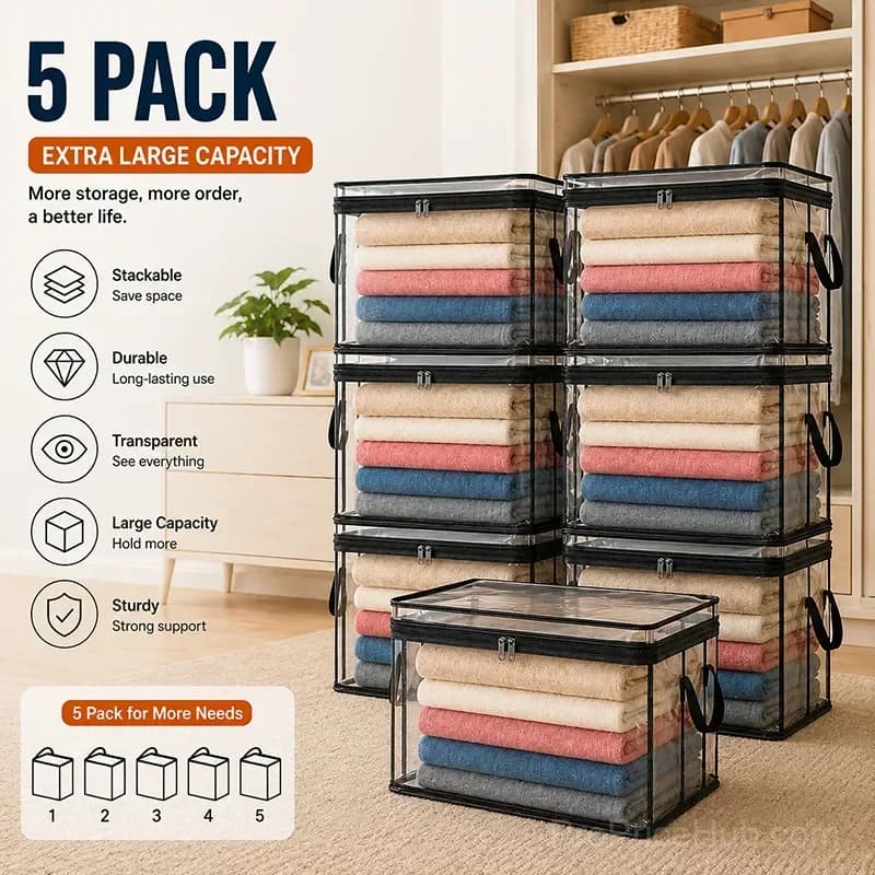 Portable Large Heavy-Duty Clear Plastic Storage Box with Hinged Lid - View 12