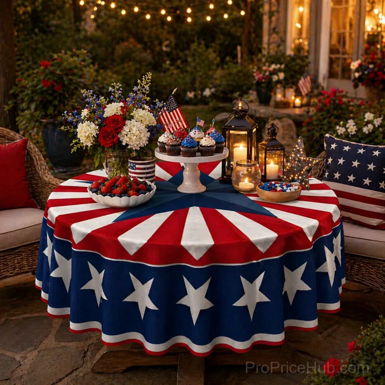 Patriotic Starburst Round Tablecloth - July 4th Independence Day Decor & Outdoor Picnic Cover - View 15