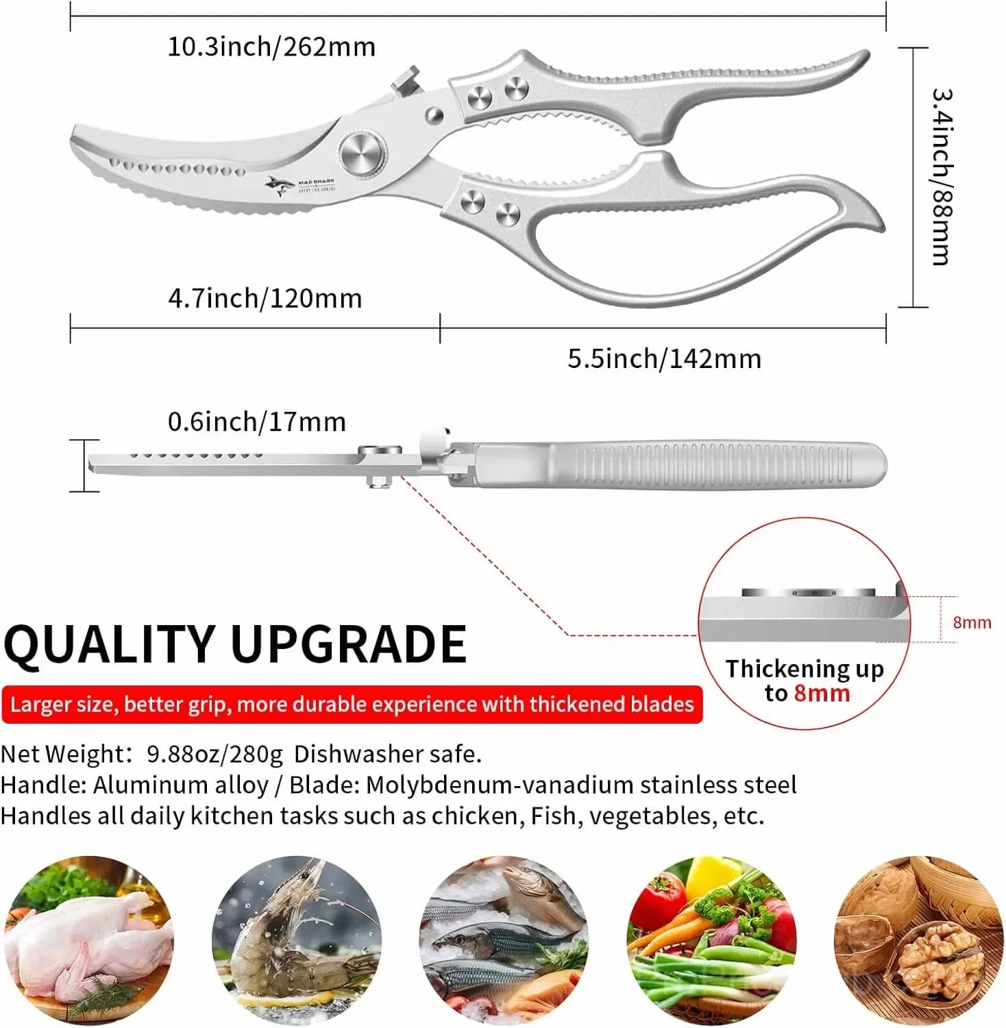 Heavy-Duty Kitchen Shears: 4-in-1, Fish Scaler, Bottle Opener, Safety Lock - View 3