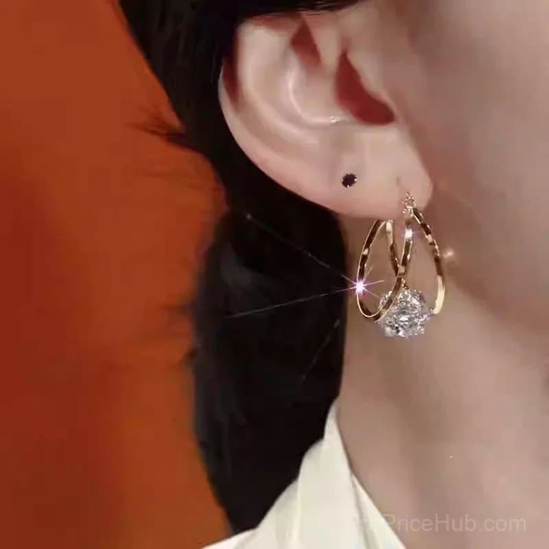 Double Hoop Cubic Zirconia Ball Earrings - View 6