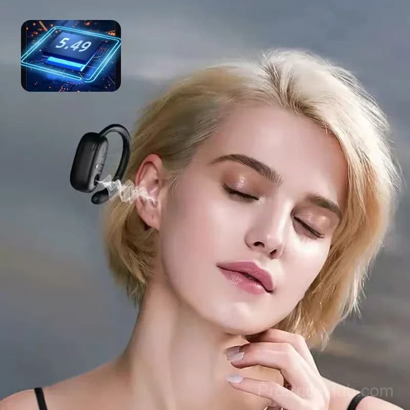 Sporty Hanging Ear Bluetooth Earphones, Black - View 7