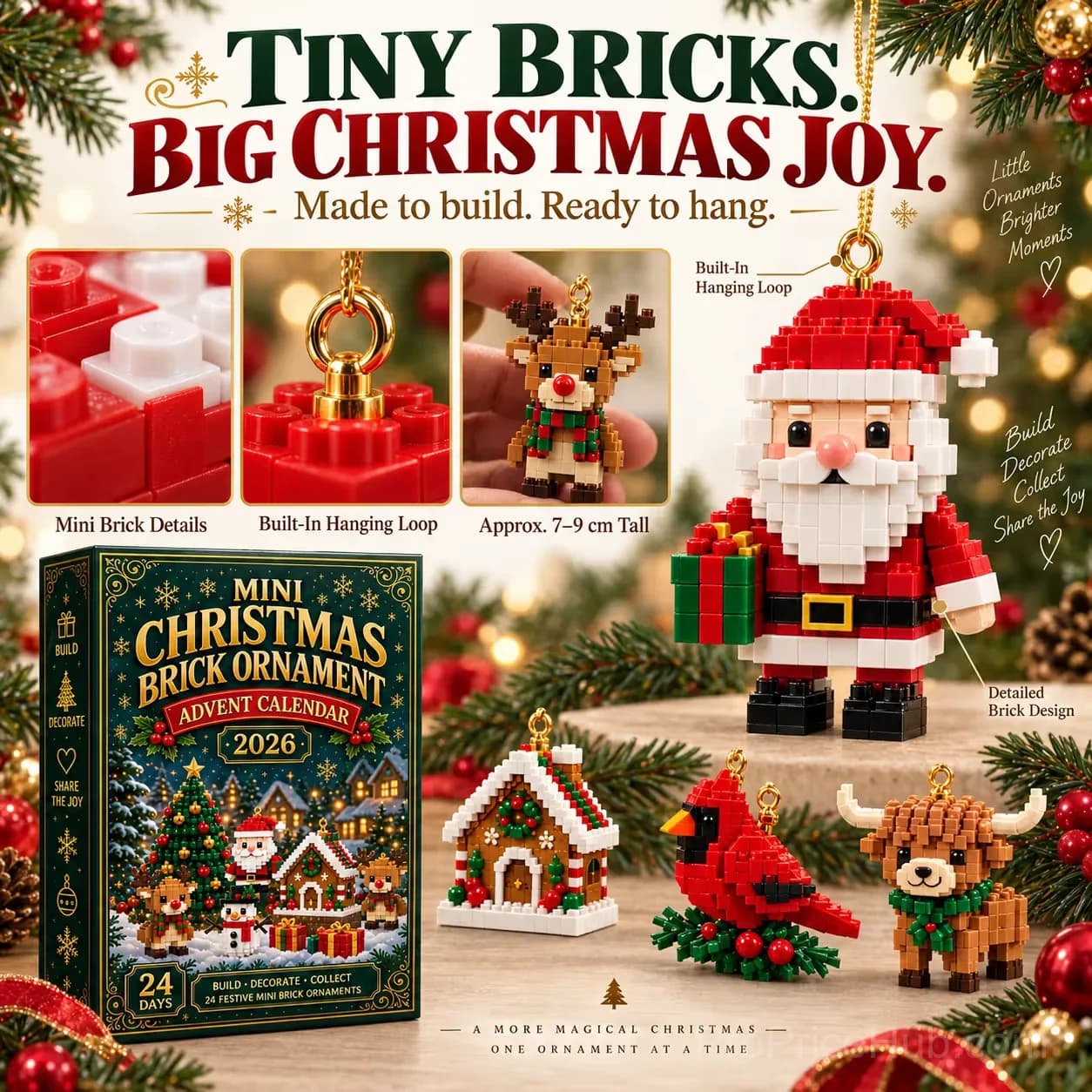 24-Day Mini Brick Christmas Ornament Advent Calendar - View 4