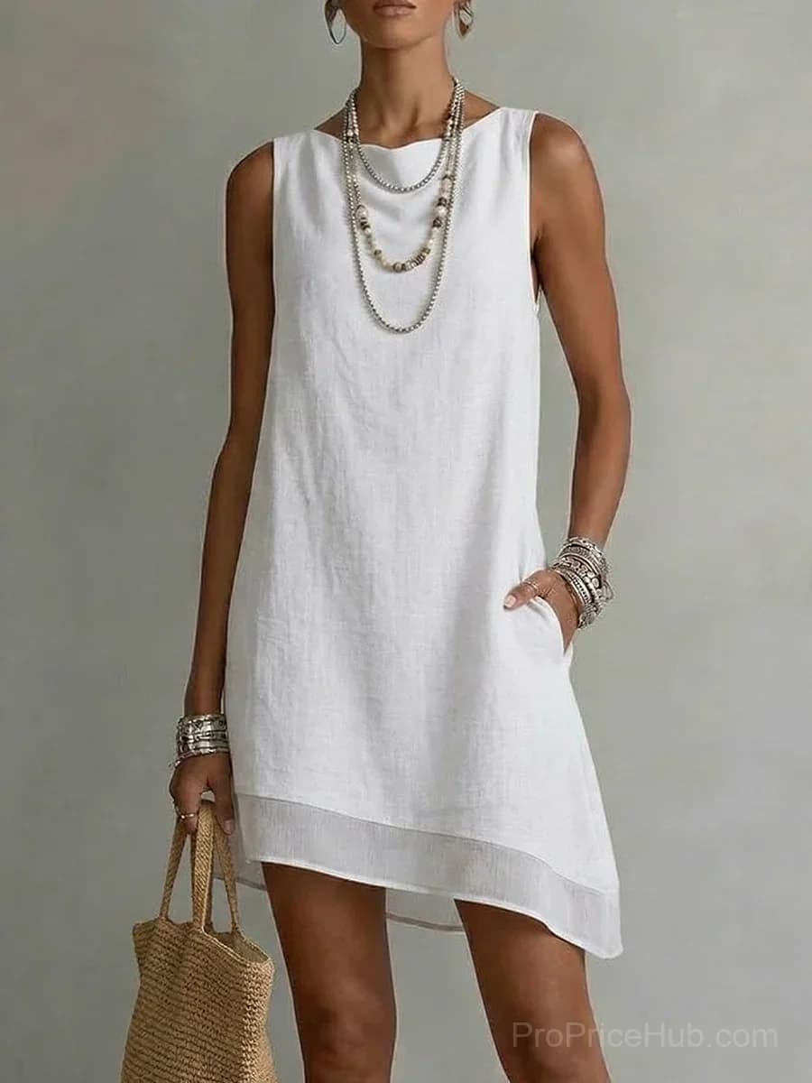 Women's Bateau Neck Sleeveless Diagonal Skirt Dress - View 1