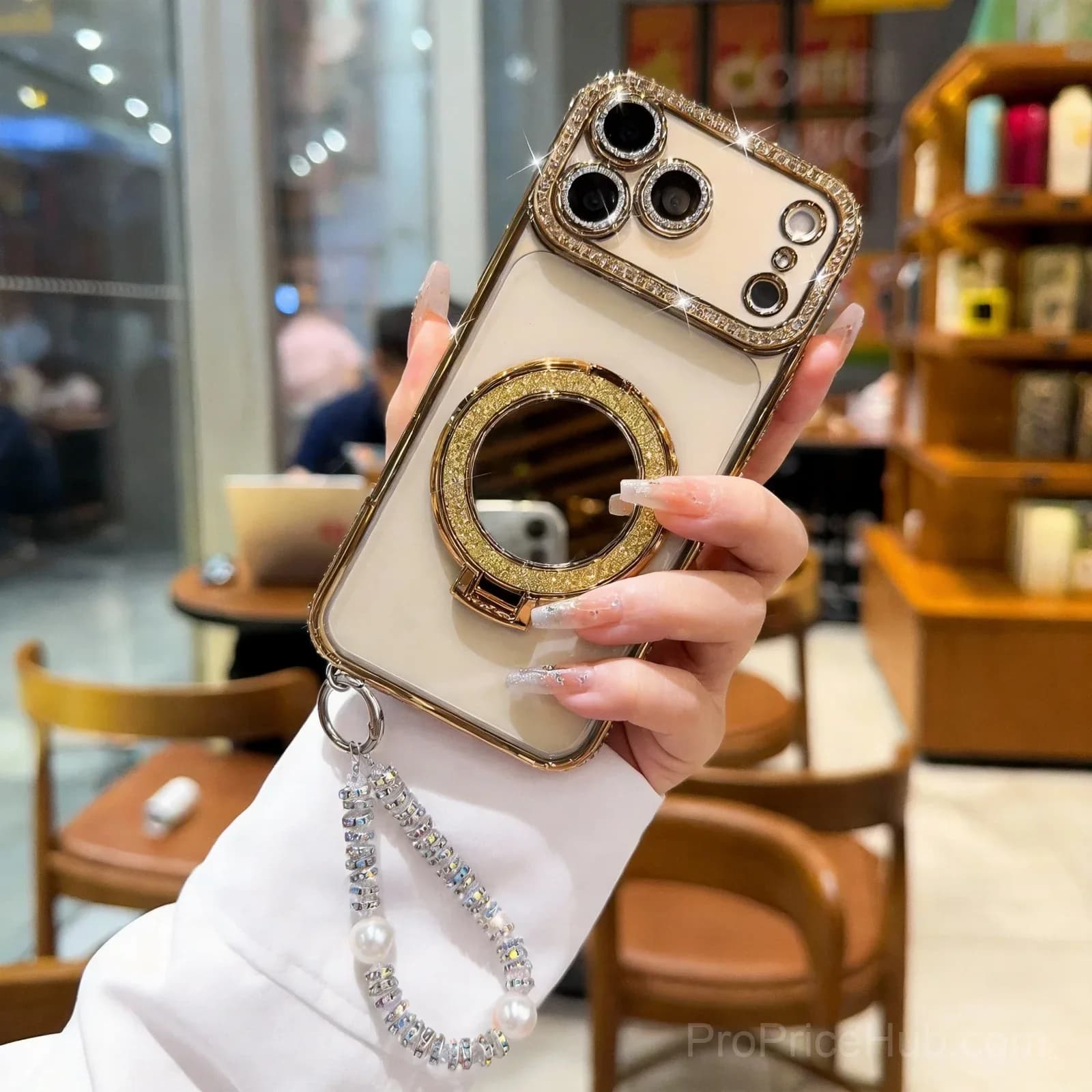 Silver Diamond-Style Phone Case with Mirror Stand for iPhone 17 - View 10