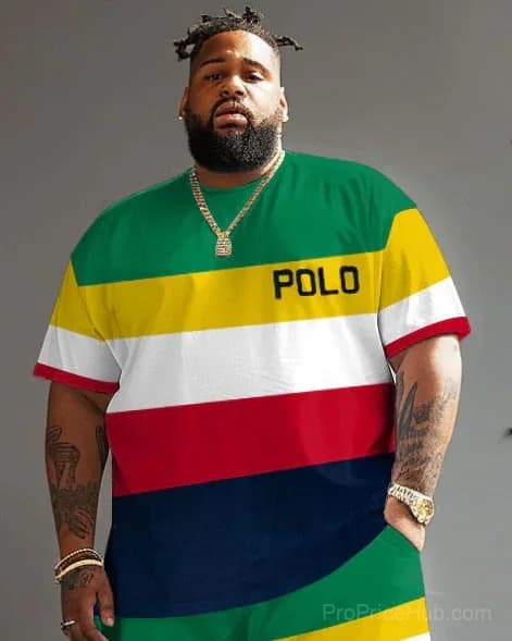 Big Guy's Polo Color Stripes T-Shirt and Shorts Set - View 3