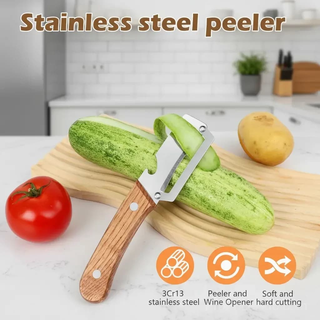 Stainless Steel Peeler with Wooden Handle and Bottle Opener - View 5