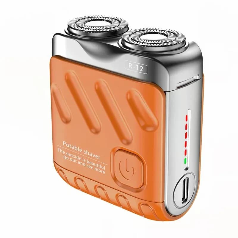 Portable Dual Ring Rotary Electric Shaver, Orange - View 1