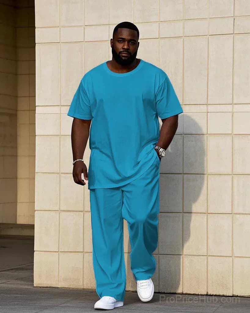 Big Men's Short Sleeve T-Shirt and Pants Set - 7 Solid Colors - View 19