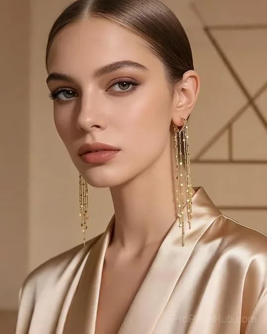 14K Gold Plated Long Tassel Earrings for Women - View 3