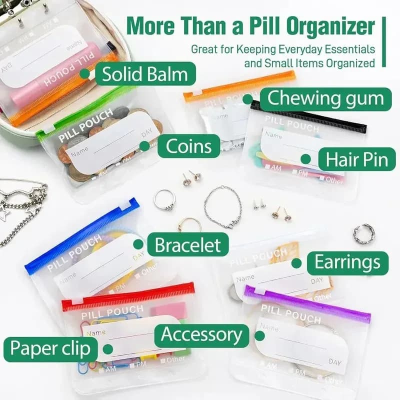 Waterproof Pill Pouch Set - 14 Bags for Storage & Organization - View 3