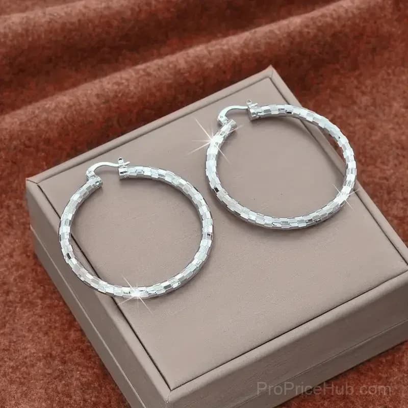 Women's Minimalist Textured Hoop Earrings - Diamond-Cut, Snap Closure - View 10