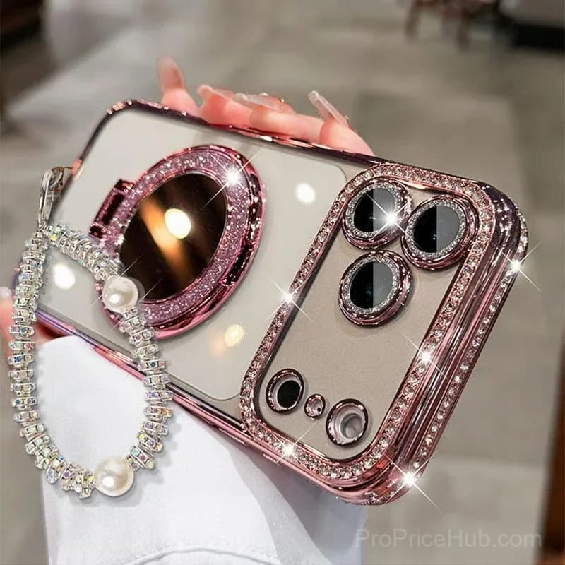 Silver Diamond-Style Phone Case with Mirror Stand for iPhone 17 - View 9