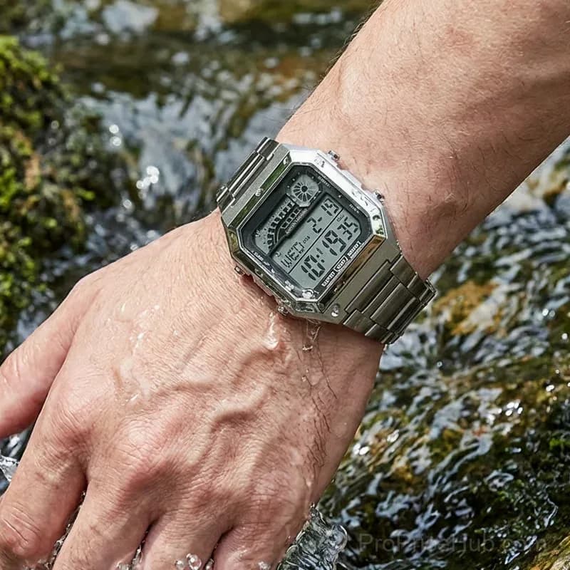 Unisex Gold Digital Watch with Square Luminous Display - View 4