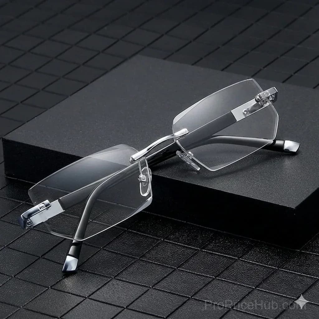 Rimless Blue Light Blocking Reading Glasses with Auto-Focus Zoom - View 7