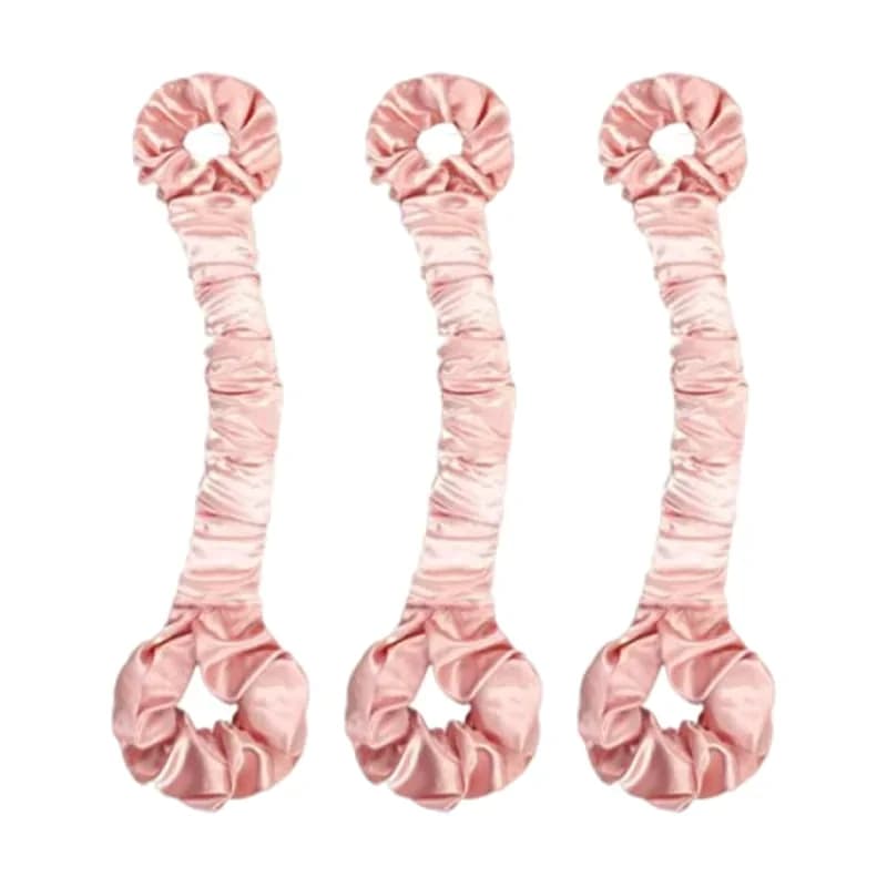Satin Heatless Hair Curler Hair Ties, Pink/Black, 4-Pack - View 3