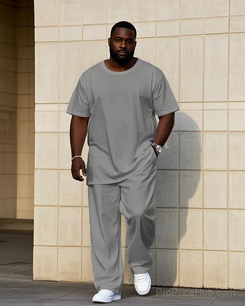 Big Men's Short Sleeve T-Shirt and Pants Set - 7 Solid Colors - View 3