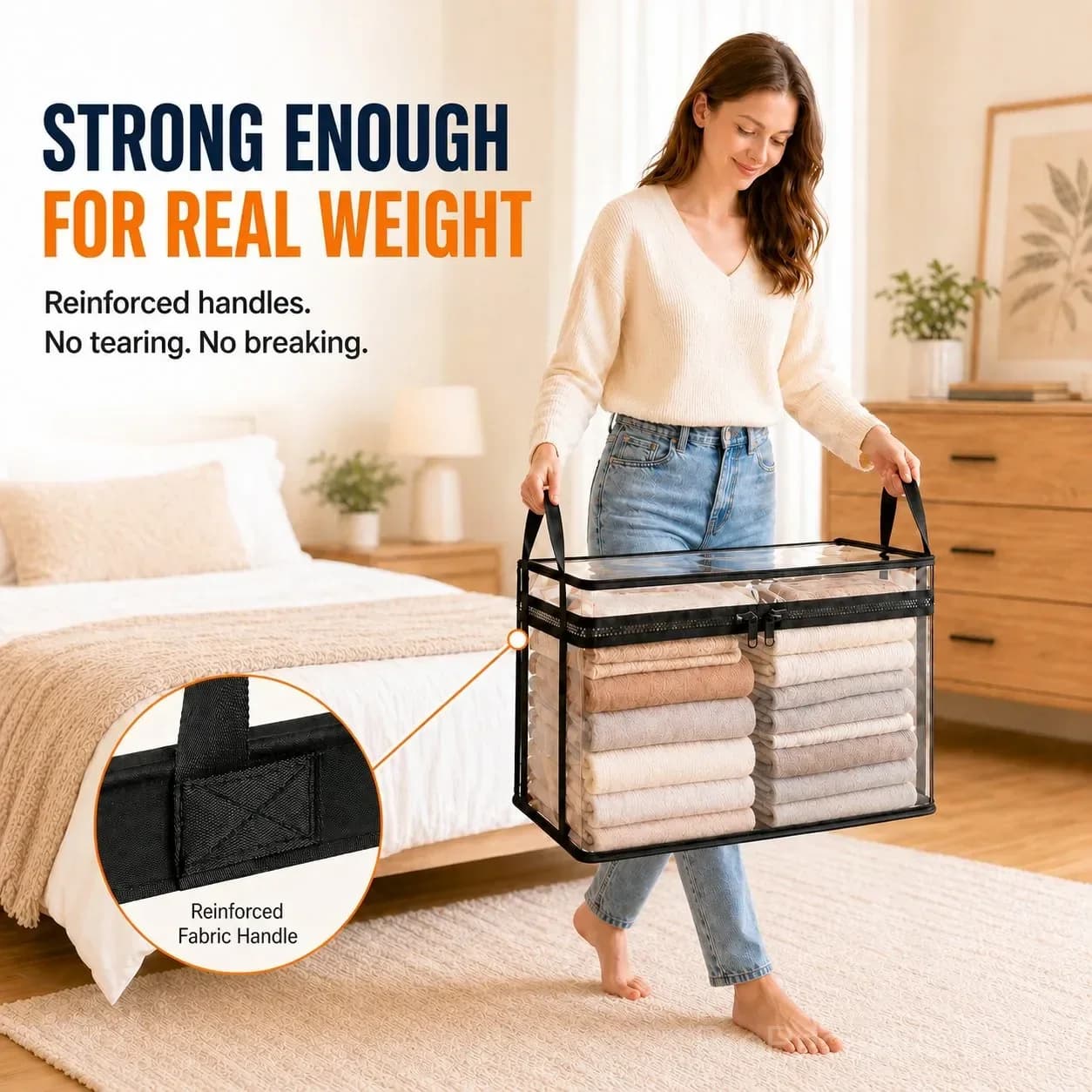 Portable Large Heavy-Duty Clear Plastic Storage Box with Hinged Lid - View 6